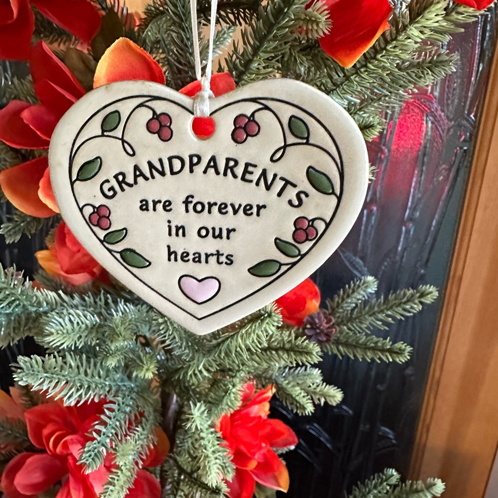 Grandparents Heart Shaped Christmas Ornament by Trinity Pottery USA